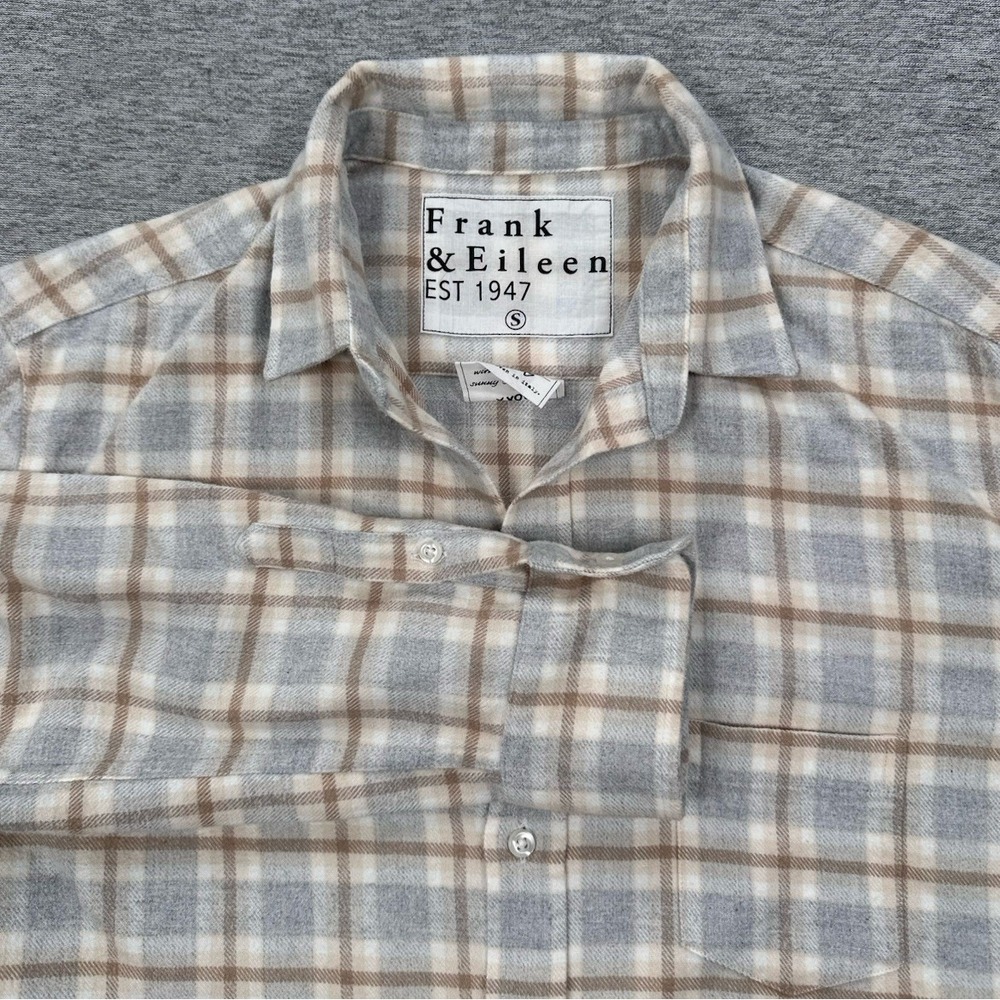 Frank & Eileen Beige and Light Blue Plaid Button-Down Shirt